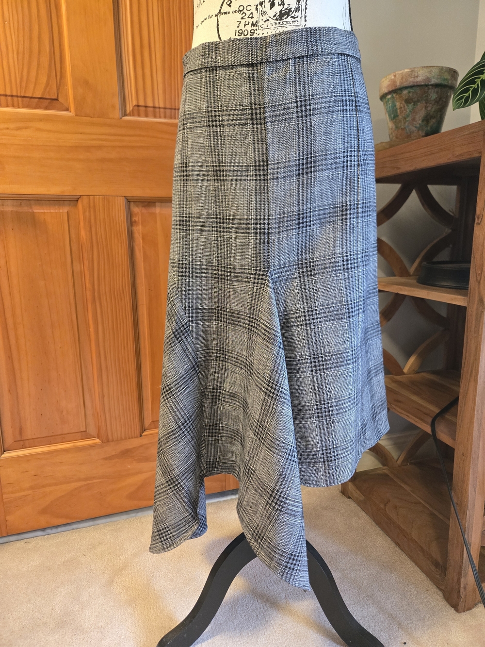 Isabel Marant Gray Plaid Asymmetrical Midi Skirt Size 6
